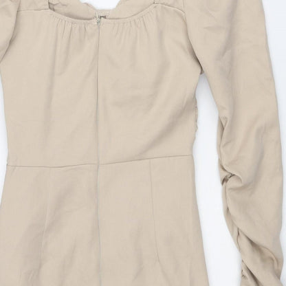 PRETTYLITTLETHING Womens Beige Polyester Bodycon Size 10 Sweetheart Zip
