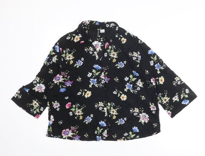 Divided by H&M Womens Black Floral Viscose Basic Button-Up Size 10 Collared