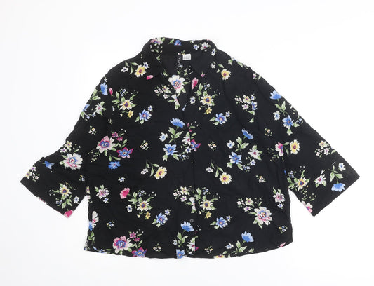 Divided by H&M Womens Black Floral Viscose Basic Button-Up Size 10 Collared