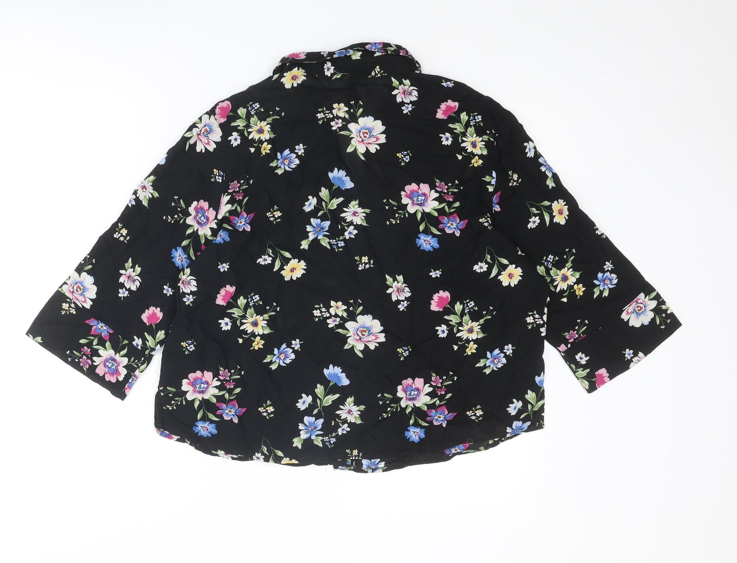 Divided by H&M Womens Black Floral Viscose Basic Button-Up Size 10 Collared