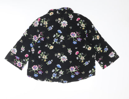 Divided by H&M Womens Black Floral Viscose Basic Button-Up Size 10 Collared