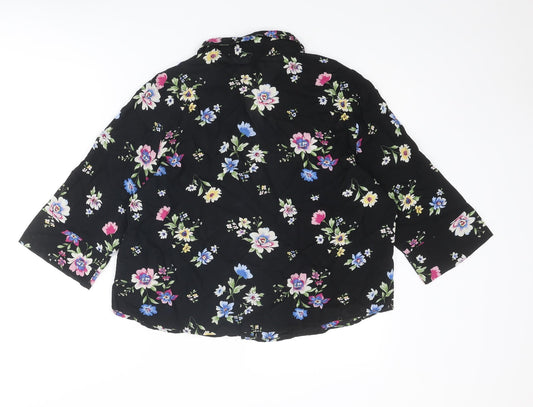 Divided by H&M Womens Black Floral Viscose Basic Button-Up Size 10 Collared