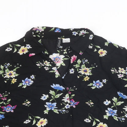 Divided by H&M Womens Black Floral Viscose Basic Button-Up Size 10 Collared