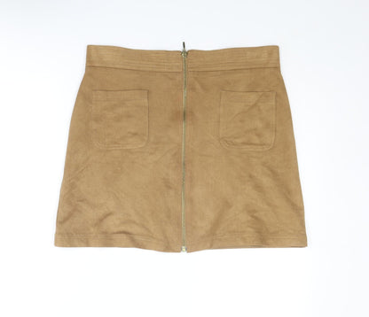 Marks and Spencer Womens Brown Polyester A-Line Skirt Size 14 Zip