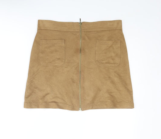 Marks and Spencer Womens Brown Polyester A-Line Skirt Size 14 Zip
