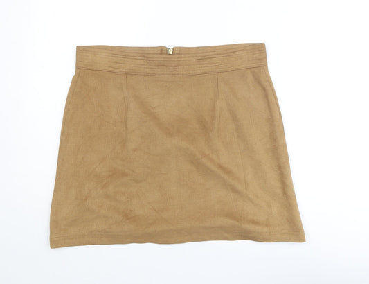 Marks and Spencer Womens Brown Polyester A-Line Skirt Size 14 Zip
