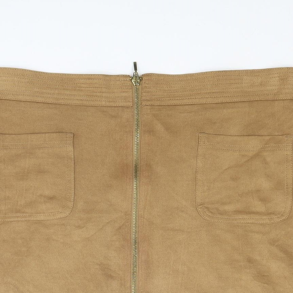 Marks and Spencer Womens Brown Polyester A-Line Skirt Size 14 Zip