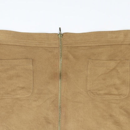Marks and Spencer Womens Brown Polyester A-Line Skirt Size 14 Zip