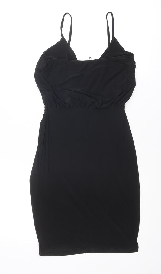 Boohoo Womens Black Polyester Slip Dress Size 8 V-Neck Pullover