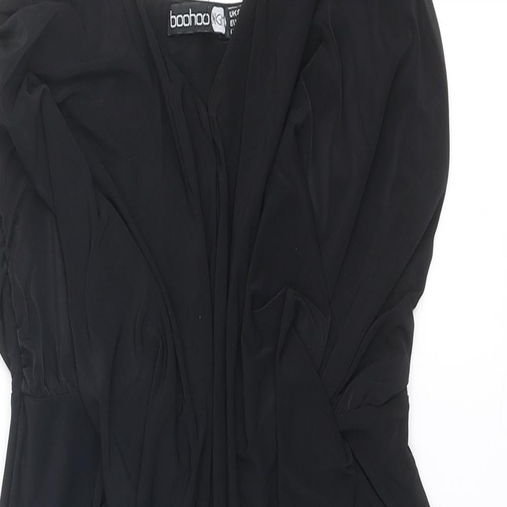 Boohoo Womens Black Polyester Slip Dress Size 8 V-Neck Pullover