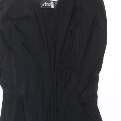 Boohoo Womens Black Polyester Slip Dress Size 8 V-Neck Pullover