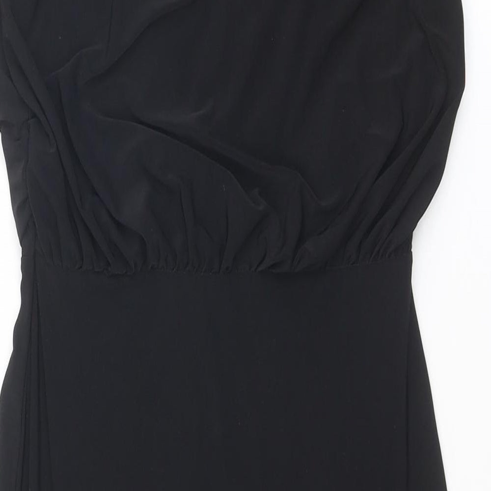 Boohoo Womens Black Polyester Slip Dress Size 8 V-Neck Pullover