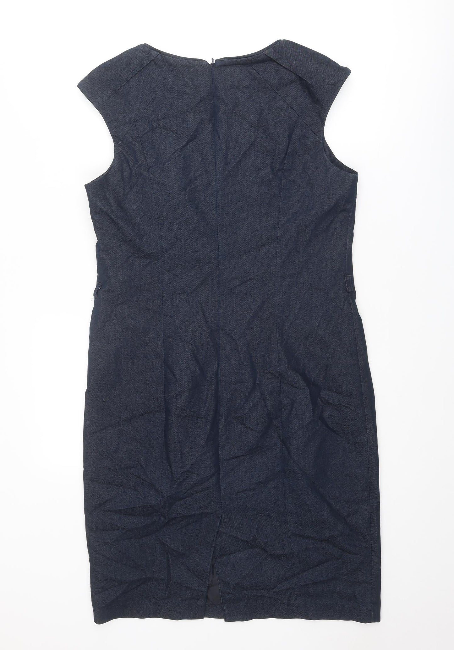 NEXT Womens Blue Cotton Shift Size 14 Round Neck Zip