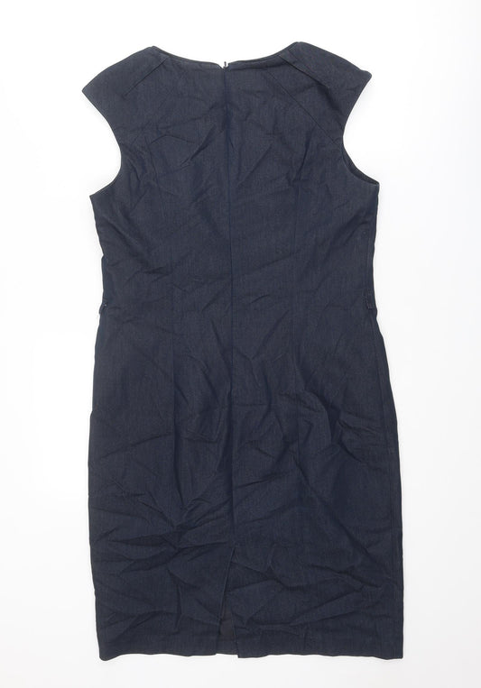 NEXT Womens Blue Cotton Shift Size 14 Round Neck Zip