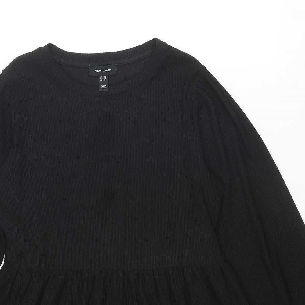 New Look Womens Black Polyester A-Line Size 10 Round Neck Pullover