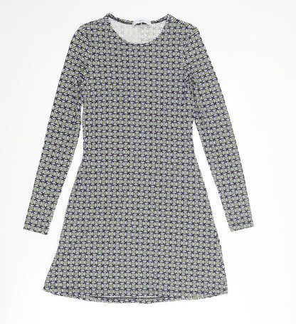 Mango Womens Multicoloured Geometric Viscose Jumper Dress Size XS Round Neck Pullover
