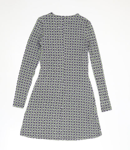 Mango Womens Multicoloured Geometric Viscose Jumper Dress Size XS Round Neck Pullover