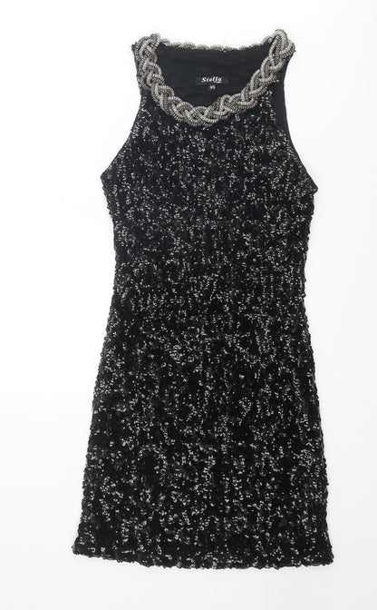 Stella Morgan Womens Black Polyester A-Line Size 8 Round Neck Pullover - Size 8-10