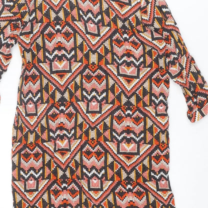 H&M Womens Multicoloured Geometric Viscose A-Line Size 8 Round Neck Button