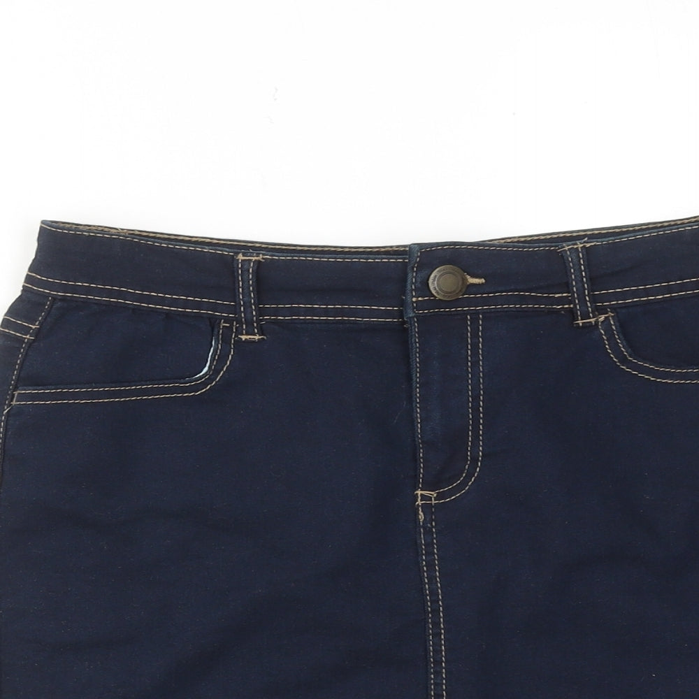 TISSAIA Womens Blue Cotton A-Line Skirt Size 10 Zip
