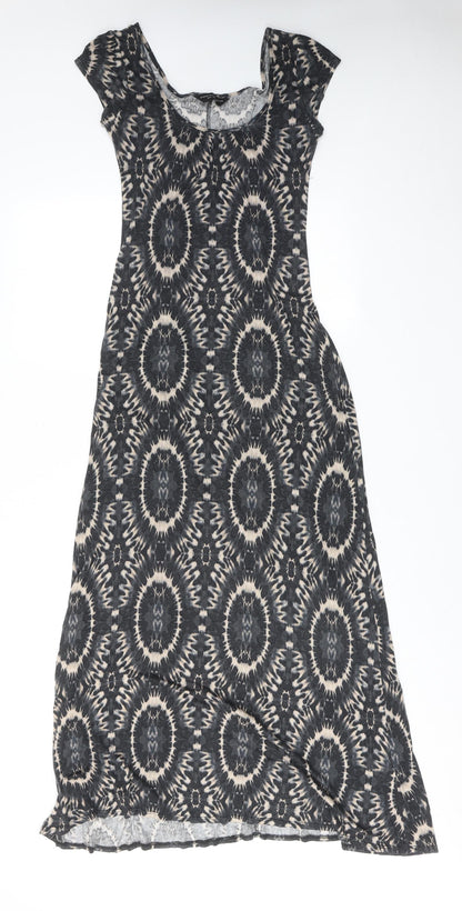 Dorothy Perkins Womens Grey Geometric Viscose Maxi Size 10 Round Neck Pullover