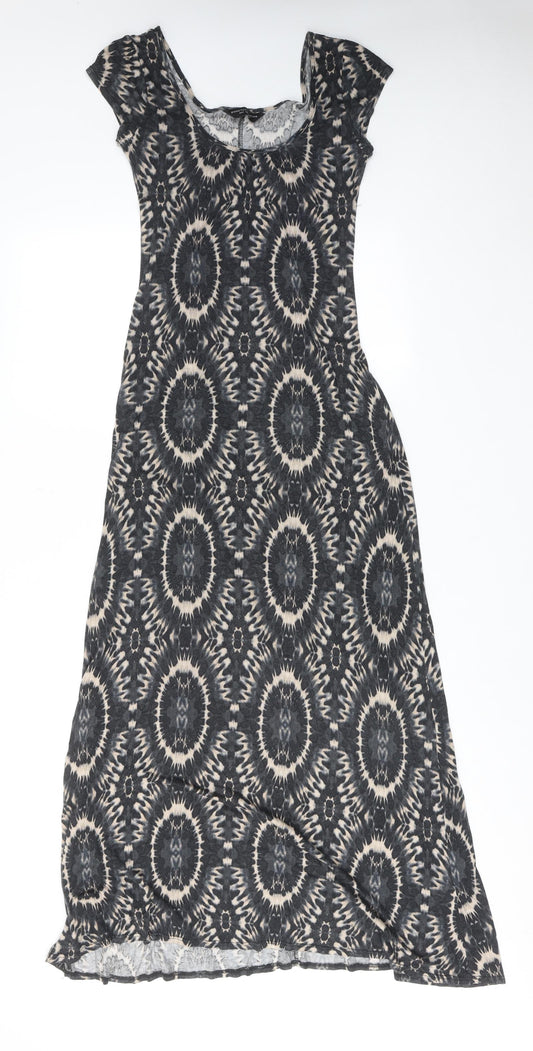 Dorothy Perkins Womens Grey Geometric Viscose Maxi Size 10 Round Neck Pullover