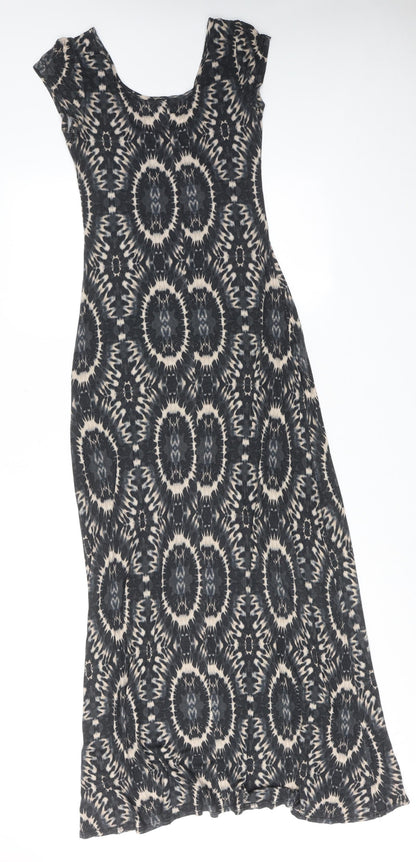 Dorothy Perkins Womens Grey Geometric Viscose Maxi Size 10 Round Neck Pullover