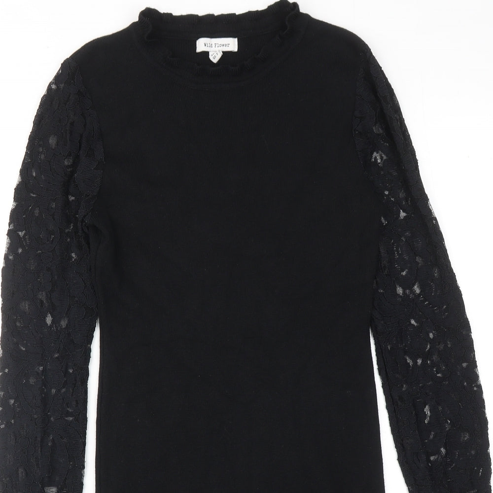 Wild Flower Womens Black Viscose A-Line Size M Round Neck Pullover