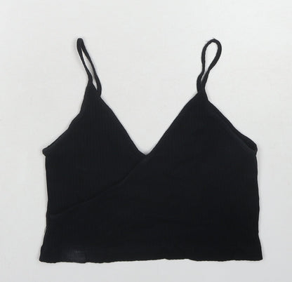 Topshop Womens Black Cotton Cropped Tank Size 10 V-Neck