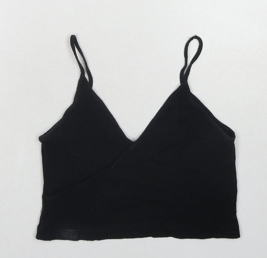 Topshop Womens Black Cotton Cropped Tank Size 10 V-Neck