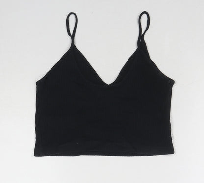 Topshop Womens Black Cotton Cropped Tank Size 10 V-Neck