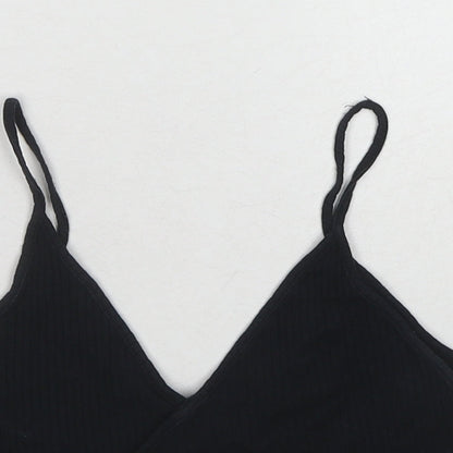 Topshop Womens Black Cotton Cropped Tank Size 10 V-Neck