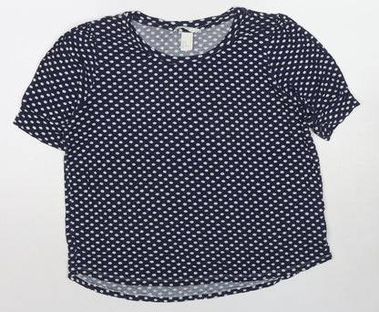 H&M Womens Blue Polka Dot Viscose Basic T-Shirt Size M Round Neck