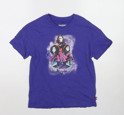 Marks and Spencer Girls Purple Cotton Pullover T-Shirt Size 10-11 Years Crew Neck Pullover - Marvel