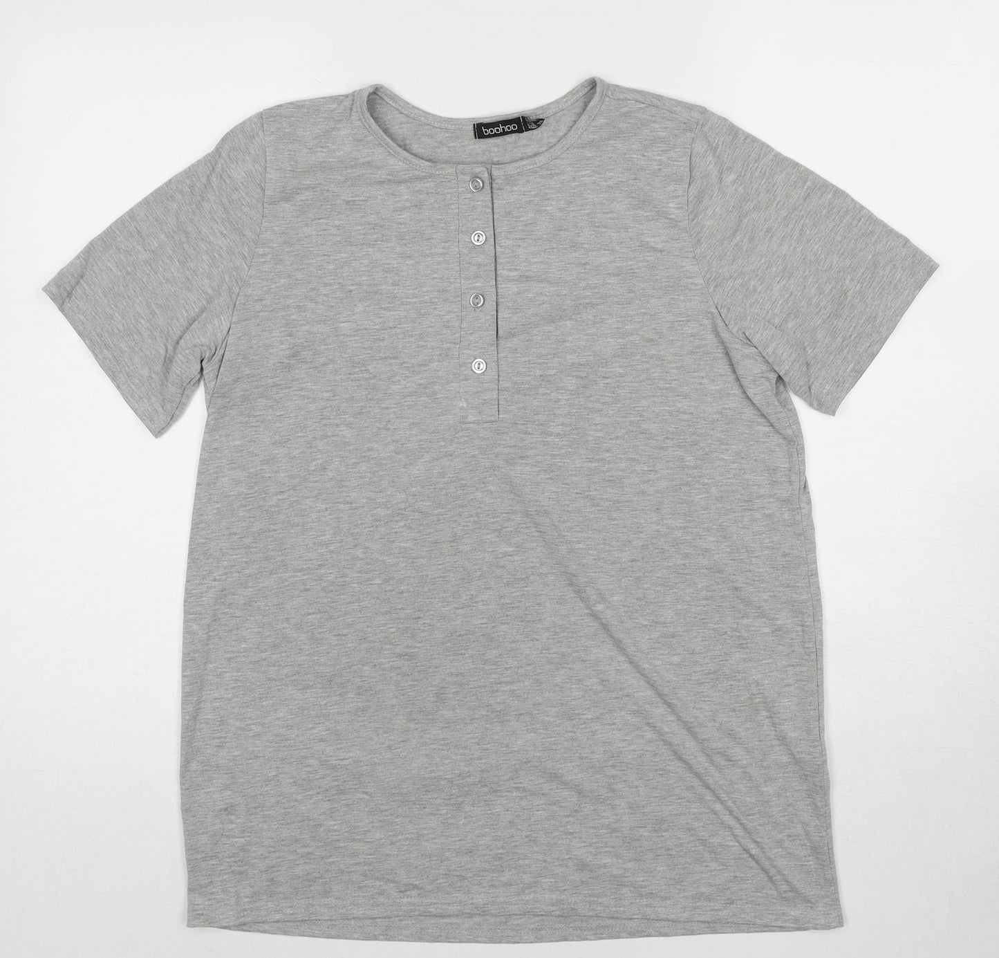 Boohoo Womens Grey Polyester T-Shirt Dress Size 12 Round Neck Button
