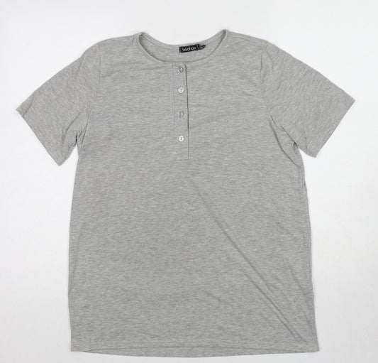 Boohoo Womens Grey Polyester T-Shirt Dress Size 12 Round Neck Button
