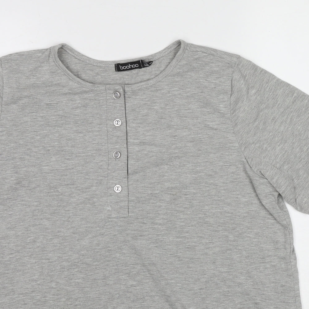 Boohoo Womens Grey Polyester T-Shirt Dress Size 12 Round Neck Button