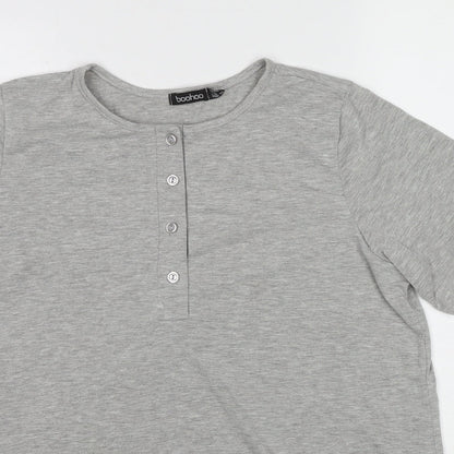 Boohoo Womens Grey Polyester T-Shirt Dress Size 12 Round Neck Button