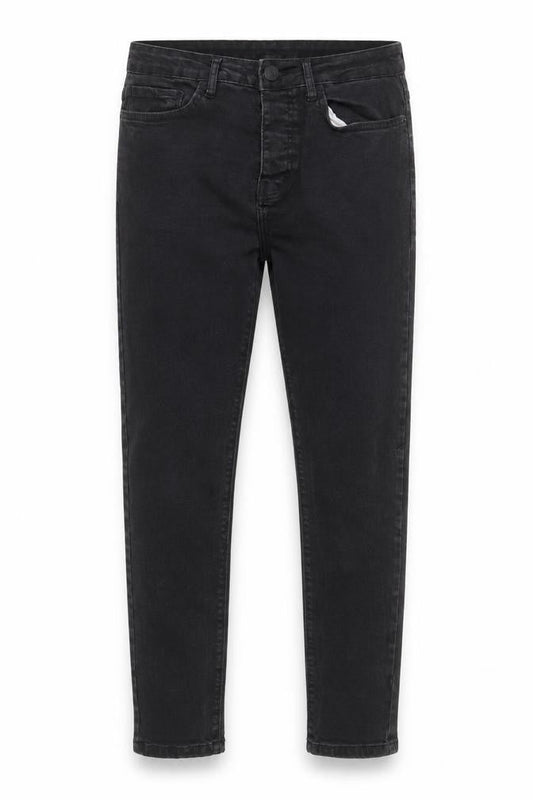 Front view of Denim & Co. men’s black cotton skinny jeans, size 30, in, 30-inch leg regular zip