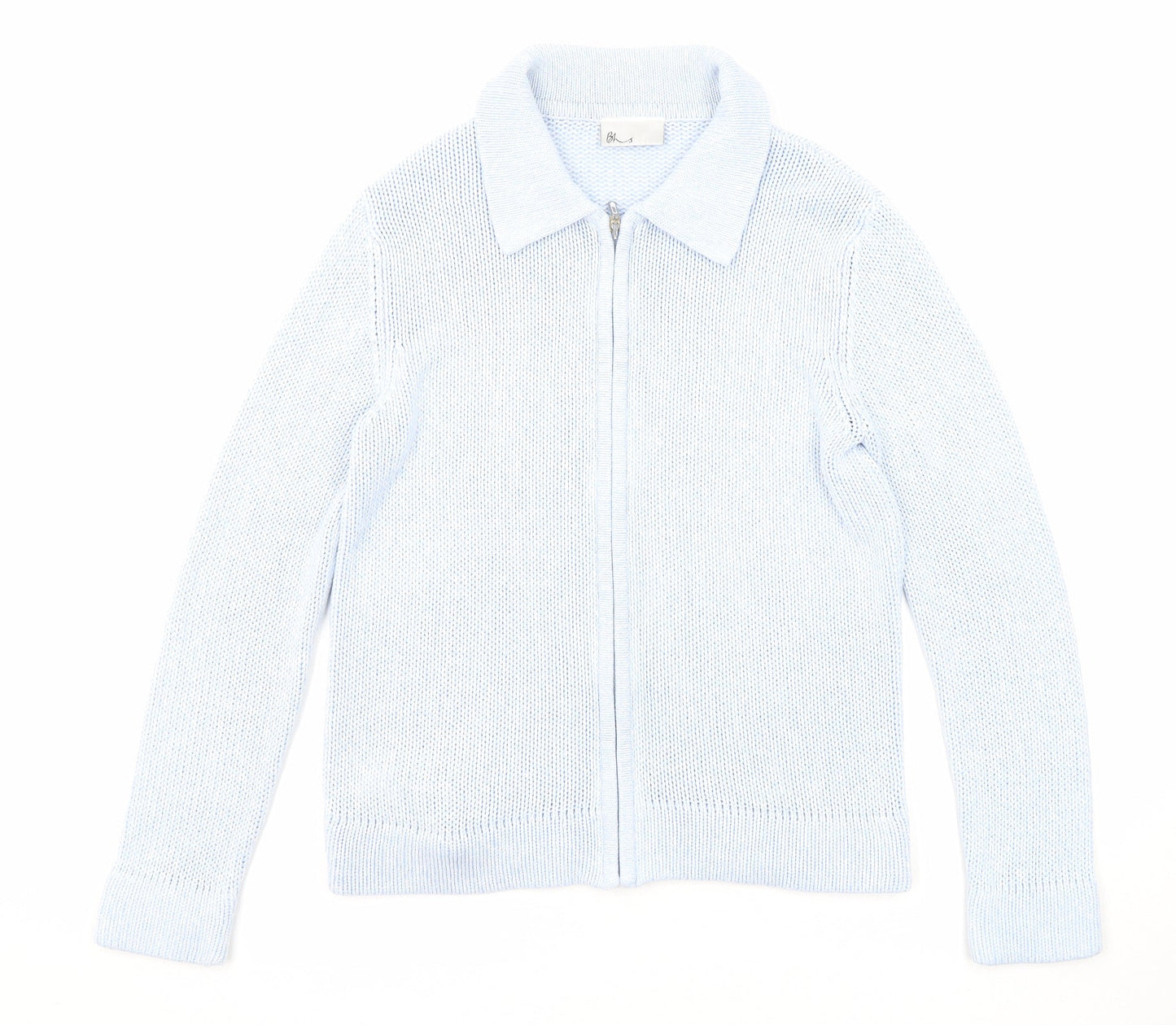 BHS Womens Blue Collared Acrylic Full Zip Jumper Size 10