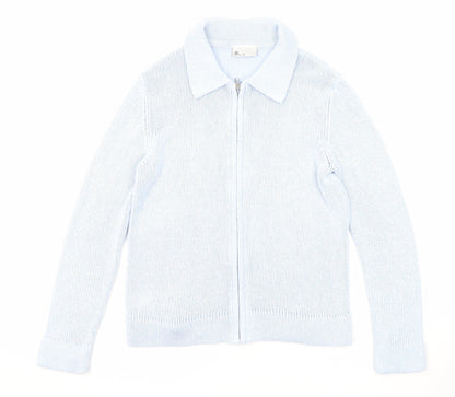 BHS Womens Blue Collared Acrylic Full Zip Jumper Size 10