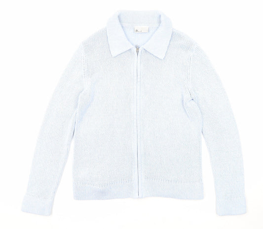 BHS Womens Blue Collared Acrylic Full Zip Jumper Size 10