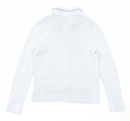 BHS Womens Blue Collared Acrylic Full Zip Jumper Size 10