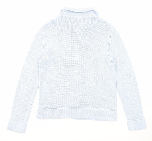 BHS Womens Blue Collared Acrylic Full Zip Jumper Size 10