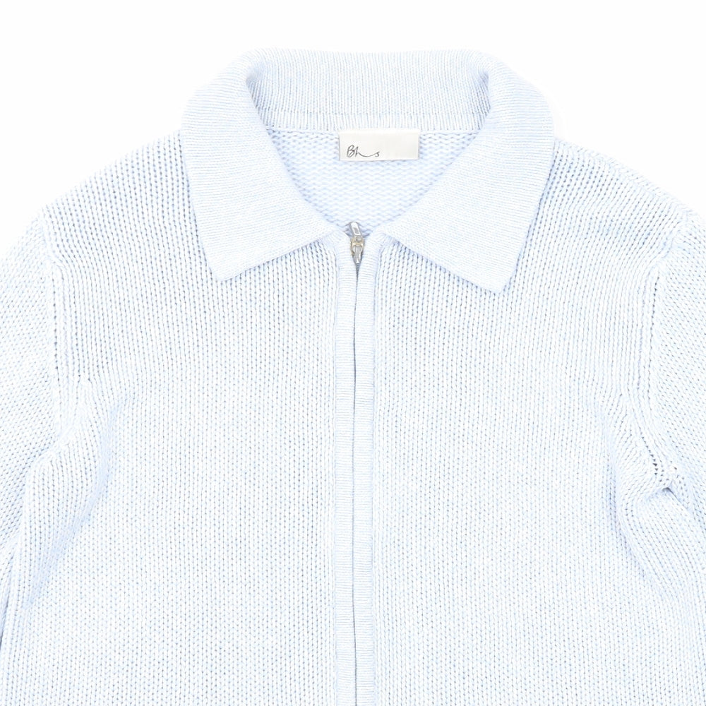 BHS Womens Blue Collared Acrylic Full Zip Jumper Size 10