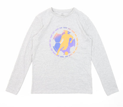 Marks and Spencer Boys Grey Cotton Pullover T-Shirt Size 12-13 Years Crew Neck Pullover - Football