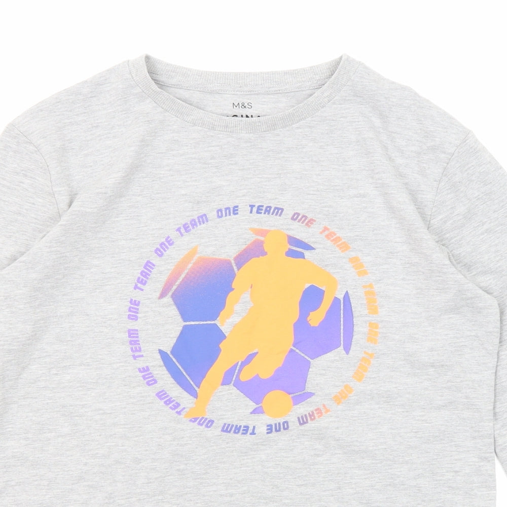 Marks and Spencer Boys Grey Cotton Pullover T-Shirt Size 12-13 Years Crew Neck Pullover - Football