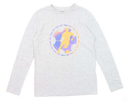 Marks and Spencer Boys Grey Cotton Pullover T-Shirt Size 12-13 Years Crew Neck Pullover - Football