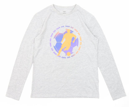 Marks and Spencer Boys Grey Cotton Pullover T-Shirt Size 12-13 Years Crew Neck Pullover - Football