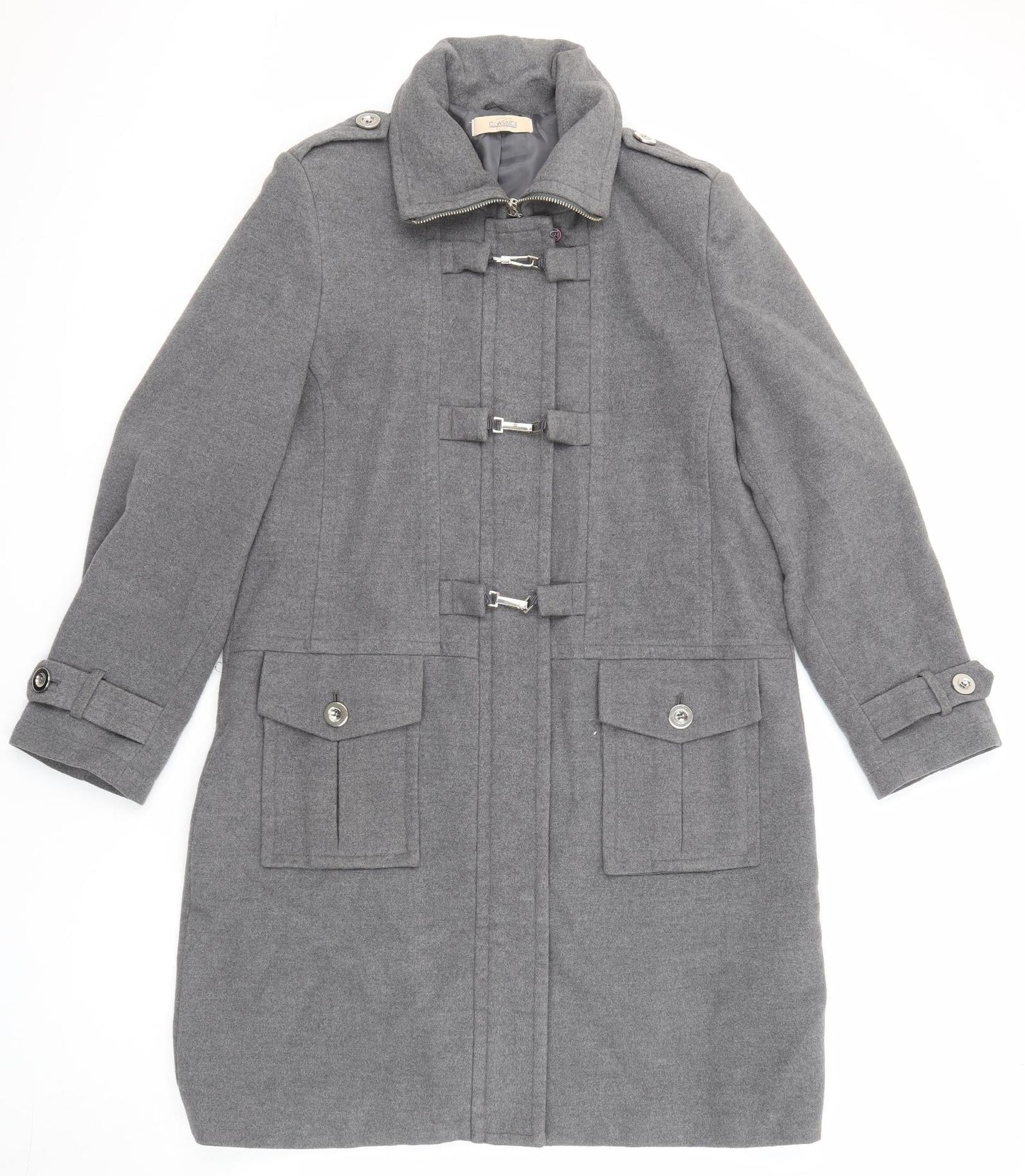 Classic Womens Grey Overcoat Coat Size 14 Zip